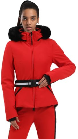 GSOU SNOW Women's Ski Jacket Snowboard Warm Winter Short Slim Snow Coat Jacket Mountain Windproof Waterproof Insulated Hooded