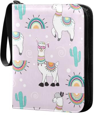 Niedliches Cartoon-Llama-Sammelkartenalbum, 4 Taschen, Kartenordner, 50 Seiten, 400 Karten, PU-Reißverschluss, Kartenbinder, Aufbewahrungshalter für Sportspielkarte