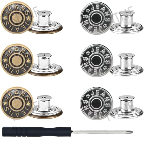 40 Stück Jeans Knöpfe Ohne Nähen, Jeansknöpfe zum Schrauben Ø 17mm Verstellbare Jeansknöpfe mit Schraubendreher hosenknöpfe für jeans hosenbund enger machen Kleidung, Hosen, Taschen