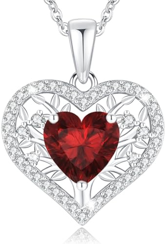 LAVUMO Halskette Damen Lebensbaum Herz Kette Geburtsstein Schmuck Damen | Halsketten Geburtstagsgeschenk Valentinstag Muttertags Weihnachten Geburtstag für Frauen Freundin Sie mama