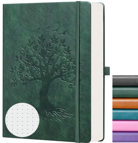 ZXHQ A5 Bullet Dotted Journal Gepunktet Notizbuch, 150gsm dickes Papier, 256 Seiten, Punktraster-Hardcover, Lebensbaum-Design, feine Innentasche - 15 × 21cm Dunkelgrün