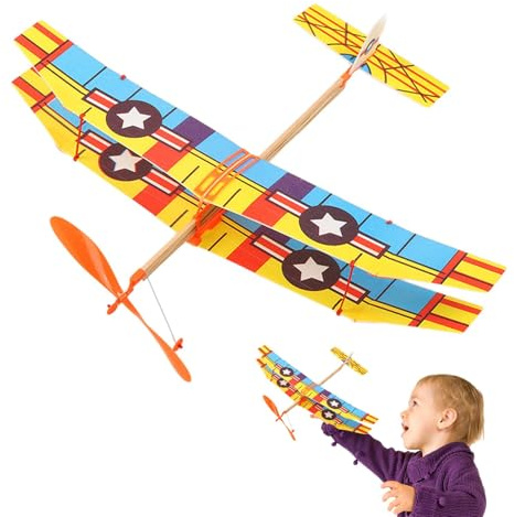 Rubber Band Plane - Kids Plane Toy, Biplane Foam Plane Toys | Rubber Band Winder Model Airplane, Powered Model Airplane Kit, Hand-Thrown Aircraft Airplane Model Toys for Kids Learning Entertainment