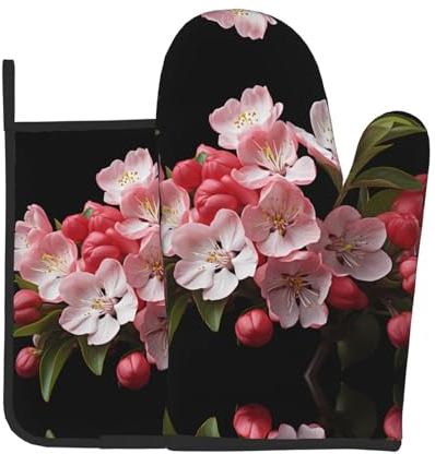 YYHWHJDE Lot de 2 maniques et maniques rouges à motif fleurs de cerisier pour ouvrir les couvercles de casseroles dans la cuisine et transporter les plats des fours à micro-ondes