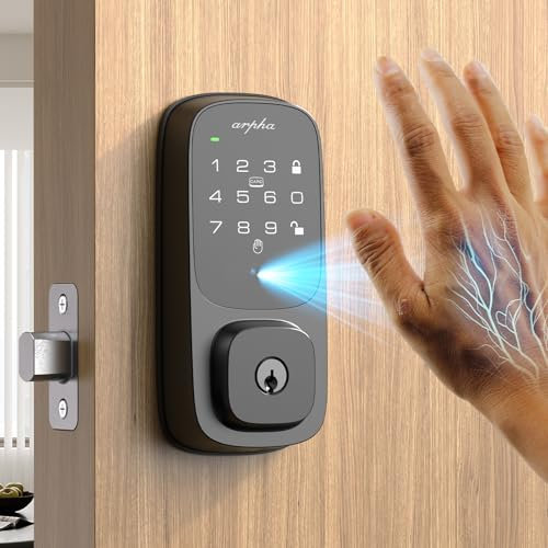 ARPHA Keyless Entry Door Lock SP300k, Palmar Vein Deadbolt, Built-in WiFi, Amazon Alexa, Google Assistant, App-Control, Voice Control, NFC, Auto-Lock, One-Time/Anti-Peeping Code, US Front Door Size