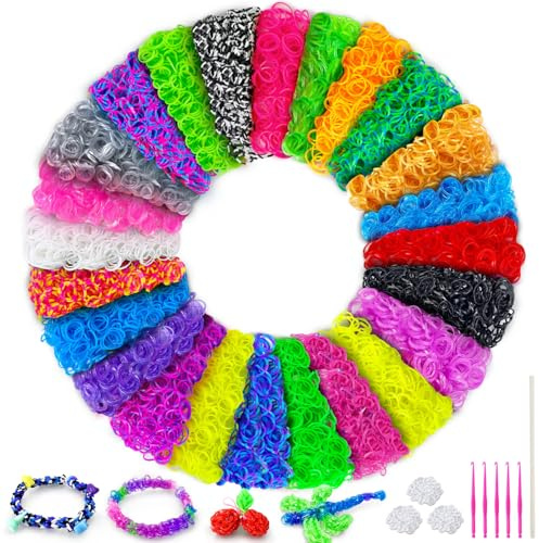 ROSHUKG 5100 Loom Bänder Set für Kinder, 24 Farben Gummibänder Set für Kinder Weben DIY Basteln Geschenk