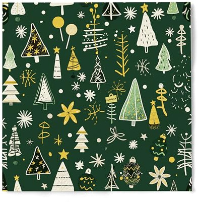 JoyfulArtink Lot de 20 serviettes en papier design - 3 plis - Jetables et décoratives, pour déjeuner, cocktail - Vert Forêt Festif (33 x 33 cm déplié)