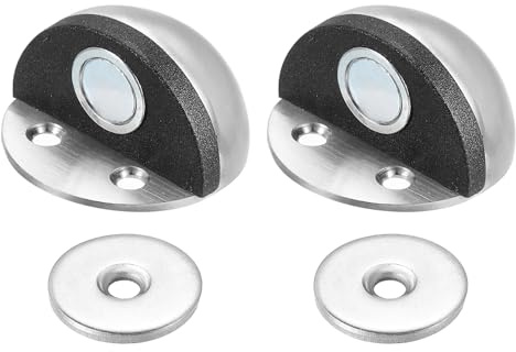 PATIKIL No Drilling Magnet Door Stop, 2 Pack Dome Shaped Floor Mount Door Stopper Self Adhesive Wall Protector Catch Door Holder for Home Office Bedroom Keep Door Open, Silver