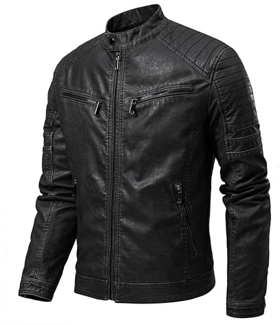 TONY BACKER Giubbotto da Uomo in pelle sintetica da moto Stile Vintage 5205 (IT, Testo, M, Regular, Regular, Nero205)