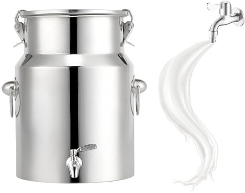 KELUNIS Edelstahl Milchkanne Versiegelter Eimer Mit Deckel Milchkannen Schwerlast Milchkanister Mit Zapfhahn Zur GeträNkeausgabe,5L