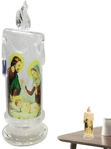 Moreeulsi Lampada a candela a forma di Gesù, alimentata a batteria, a LED, senza fiamma, luce creativa di Cristo, decorazione multifunzionale per chiesa per camera da letto e sala da pranzo