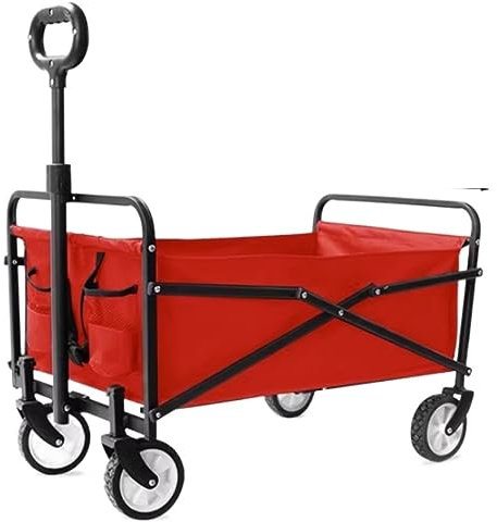 Chariot pliant avec 4 roues pour outils de jardin et transport de plages