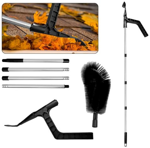 MINICIRCLES Telescopic Gutter Cleaning Tools 2-in-1 Gutter Cleaner 4-8-Section Pole with Detachable Brush and Shovel for Cleaning Leaves Debris Spider Webs from Roofs (4 Poles)