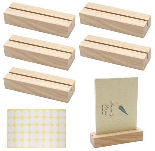 EASYKEENECOM Kartenhalter Holz, 5 Stück Tischkartenhalter mit Doppelseitigen Klebstoff, Kartenständer Postkartenhalter Fotohalter für Hochzeiten, Restaurants, Bankette und Partys Menükartenhalter
