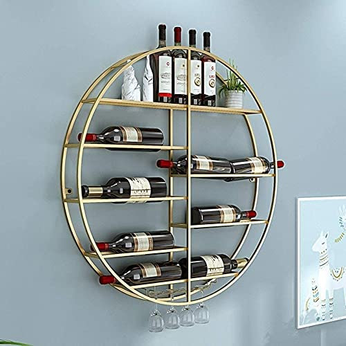 HXLDZOU Weinregal, wandmontiertes Weinregal, rundes Weinglas-Stielglasregal, Bar, Weinkeller, Küchentheke, schwimmendes Aufbewahrungsregal für Bar (Gold 60×10×60cm)