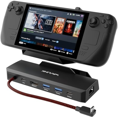 WAVLINK Steam Deck Dock, 6-IN-1 Docking Station for Steam Deck/ROG Ally with 4K@144Hz HDMI 2.1, 100W PD IN, 3x 10G USB 3.2, Gigabit RJ45 | 100W input, Gigabit RJ45, 2×USB-A 10Gb, 1×USB-C 10Gb, Compatible with Steam Deck/ROG Ally