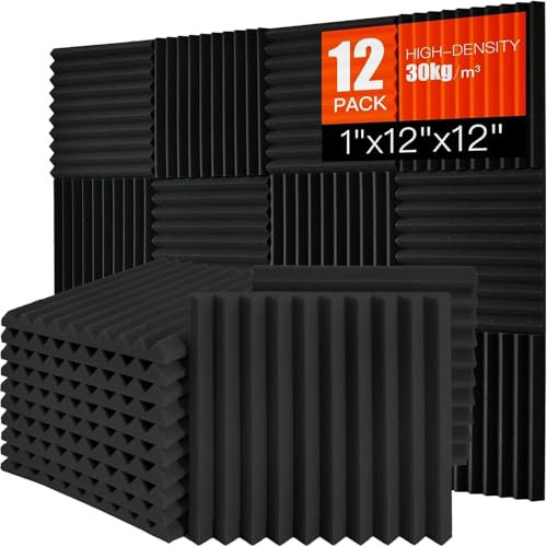 Saiqiang 12 Pack Akustikschaumstoff, Akustikschaumstoff Platten Wand Schalldämmung Akustikpaneele Schallschutzmatte Hoher Dichte Schaumstoffplatte 30x30x2.5 cm