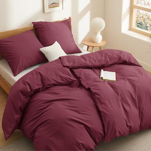 BEDSURE Bettwäsche 135x200 Baumwolle 4tlg. - Dunkelrot Set 2x80x80 Kissen | 100% Baumwolle Bettwäsche-Sets mit Reißverschluss, OEKO-TEX, Weich, Sicher, Atmungsaktiv, Hautfreundlicher Komfort