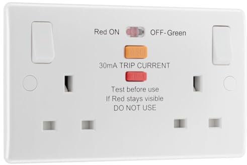 BG Electrical Double Switched Socket with Type A RCD Protection, White Moulded, Round Edge, 13A, 822ARCD-01