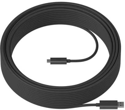 Logitech Câble USB solide (10 m) SuperSpeed USB 3.1Gen 2 10 Gbit/s, câble optique actif, classe plénum – Graphite (renouvelé)