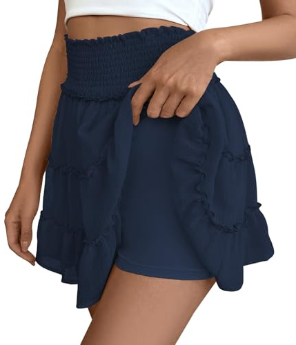 Adigaber Mini Falda de Mujer Color Sólido Cintura Alta con Pantalón Corto | Corto，Tul，Forro de seguridad，Malla，Cintura elastizada，Volante，Estampado，Control abdominal，Transpirable，Fiesta，Vacaciones