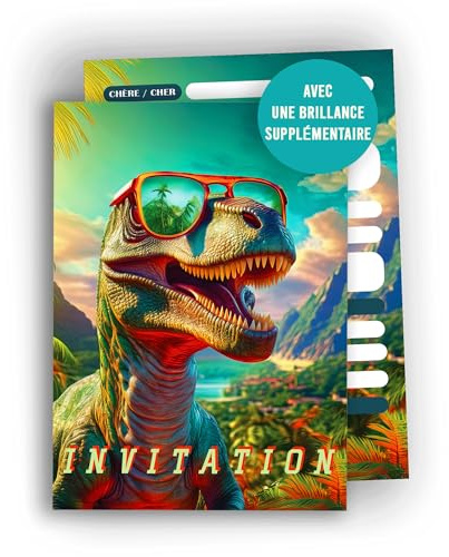 Edition Colibri Cartes d’invitation Dino – 10 cartes A6 à remplir | Invitations amusantes pour anniversaire enfant, fête dino, plage, garçon, fille