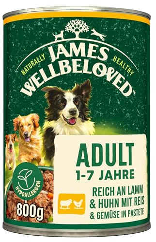 JAMES WELLBELOVED 6 x 800g Hund Dose Nassfutter Lamm & Huhn in Pastete