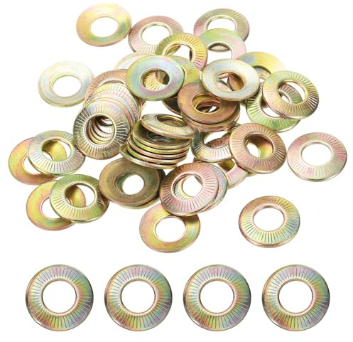 PATIKIL M10x22x1.5mm Flat Washers 50Pcs 65Mn Steel Belleville Spring Disc Washer Conical Knurled Metric Gasket for Automotive Industrial Construction (Yellow Zinc Plating)