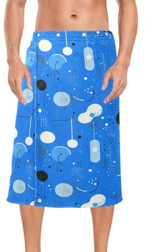 Toalla de baño abstracta moderna con líneas de puntos redondeados azules para mujer, toalla de sauna de terciopelo coral, falda de 60 x 28 pulgadas para gimnasio, dormitorio, sauna para hombre