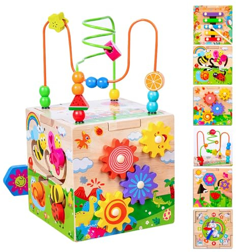KUKUTrue® Montessori Giocattolo 1 2 3, Giochi da 2 Anni, Giocattoli Educativi da 1 Anno, Giocattoli in Legno, Cubo Motorio, Regalo 1–3 Bambini Ragazzi Ragazze