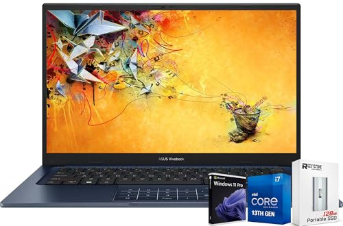 ASUS VivoBook – Ordinateur portable fin 2025 14 FHD 1920 x 1080, 13e processeur Intel-10 Core i7-1355U, WiFi, carte graphique Intel UHD, webcam, Bluetooth, Windows 11 Pro, avec SSD portable de 128 Go
