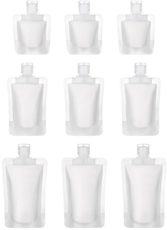 9 contenitori cosmetici da viaggio, 30/50/100 ml, ricaricabili, sacchetti vuoti, trasparenti, per lozioni, shampoo, sapone per le mani