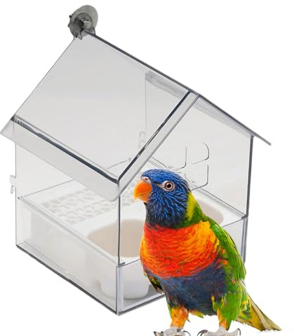 2-in-1 Futterhaus Und Badehaus ABS Vogelbad Mit Futter Wasserspender Klare Kunststoff Käfigdach Konstruktion Leicht Zu Reinigen Für Wellensittiche Nymphensittiche Ziervögel