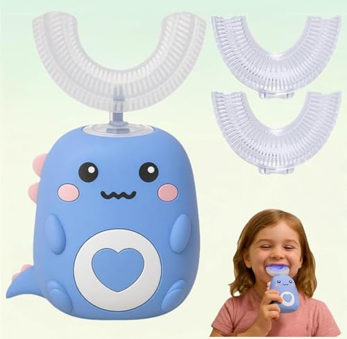 Brosse À Dent Électrique Enfant, Smile Brosse A Dent, Brosse À Dents À Enfants, Brosse À Dents Électrique Avec 2 Têtes Brosses Silicone En Forme De U (Bleu,7-12)