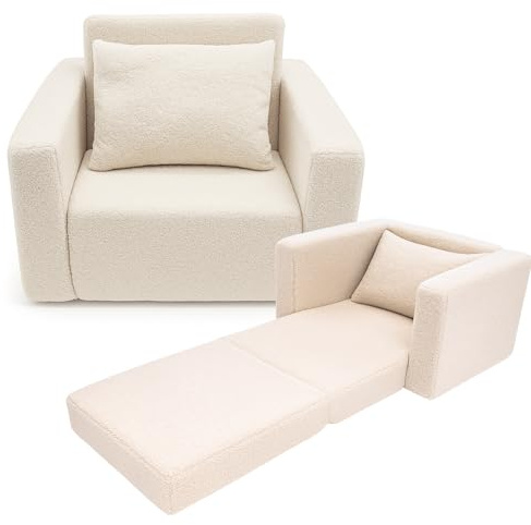 Odolplusz Barnstol, hopfällbar | barnsoffa, minifåtölj, barnstol, gosig fåtölj | barnmöbler för barnrum | (Teddy beige)