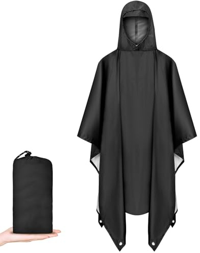 Vicloon Poncho de Lluvia Impermeable, Chubasquero con Capucha para Mujer Hombres, 3 en 1 Multifuncional Chubasquero Transpirable Ultrafino, Toldo Manta, Estera de Camping, Talla grande con Bolsa A