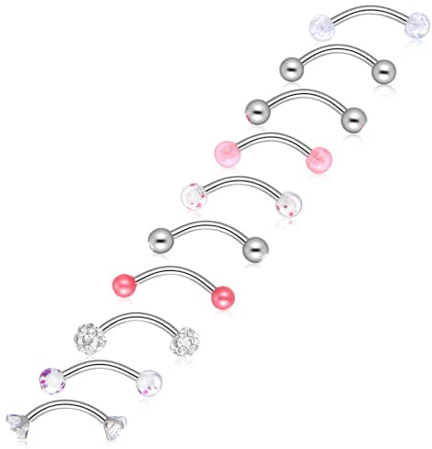 Tucnoeu 10 Pcs Eyebrow Rook Piercing Jewelry, Steel Internal Thread Curved Barbell, Tiny Small Belly Rings Ear Rook Helix Conch Daith Piercing Jewelry, Small Belly Button Ring for Women Men