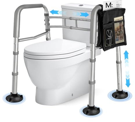 SUNDOY Toilet Safety Frame, Adjustable Bathroom Support Rails for Elderly & Disabled, Non-Slip Grab Rail with Height & Width Adjustment, Toilet Aid 150kg Capacity