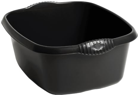 eMKay® 39cm Rectangle Washing Up Bowl – Black | Large Rectangular 12L Plastic Sink Basin with Handles | Durable Gloss Finish | Deep Kitchen Rectangle Dishwashing Bowl | Utility Sink Organiser