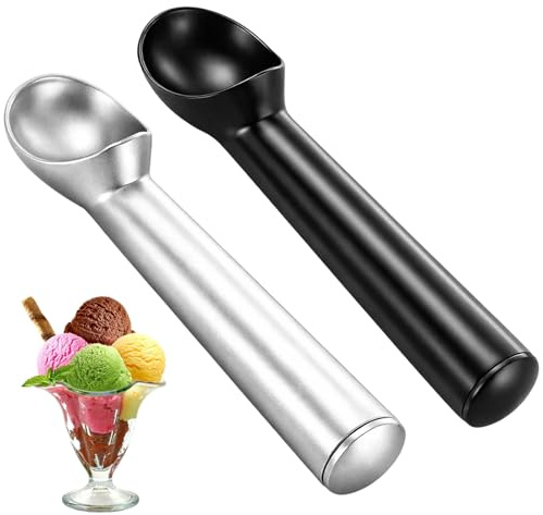 Ice Cream Scoops, Professional Stainless Steel Ice Cream Scoop and Cookie Scoop, Ideal for Hard Ice Cream and Melon Balls, Two Piece Set in Black and White, 18.5x4 cm