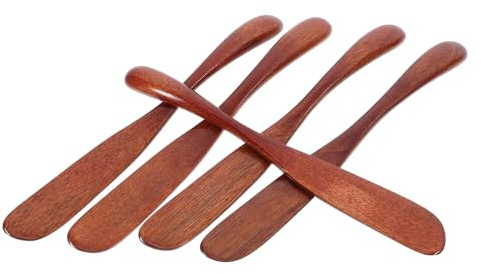 Cabilock Lot de 5 Couteaux à Beurre et Mini Spatules en Bois Naturel 16,5 X 2 Cm, Ustensiles Multifonctions pour Tartiner, Couper et Servir Fromage, Vaisselle la Cuisine Pratique