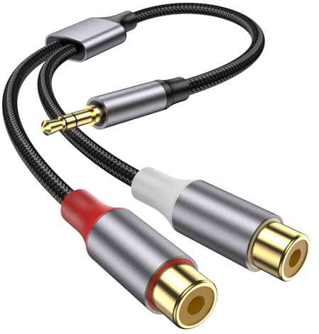 KAYQINHO 3,5-mm-auf-Cinch-Kabel, 25 cm langes Stereo-Audiokabel mit 3,5-mm-Aux-Stecker (männlich) und 2 Cinch-Buchsen (weiblich) für Smartphones, MP3-Player, Tablets, Lautsprecher, Heimkino und mehr.