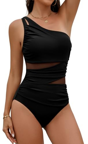 Svanco Costume Intero Donna Monospalla Contenitivo, Costume da Bagno Donna Push Up Imbottito per Piscina e Mare, Costume Intero Donna Curvy Elegante