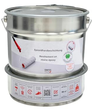 Außen 2K Epoxidharz Betonbeschichtung | 5,8 KG bis zu 38 m² | RAL 7001 Silbergrau | Beschichtung für Betonboden & Betonwände, Garage, Balkon, Terrasse | UV-beständig, Lösungsmittelfrei | SwissTech