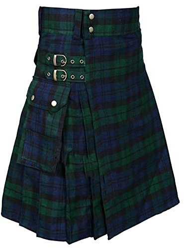 Générique Kilt écossais pour Homme Kilt Utilitaire Tartan Traditionnel des Highlands Jupe à Carreaux avec Poches Traditionnelle Médiévale Écosse Jupe Plissée Vêtements Steampunk 0205a