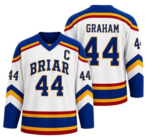 Maillot De Hockey Grahams 44 Col V Sweatshirt Universitaire Uniforme de Hockey sur Glace Comfort Casual T-Shirt Manches Longues Sport Training Clothing pour Les Fans