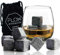 FLOW Barware Whiskey Stones | 12x Polished Granite Reusable Ice Cubes | Whisky Gifts for men | Bourbon, Scotch, Rum, Whiskey Rocks | Whisky Stones with Storage Pouch