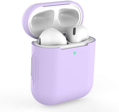 KOKOKA Schutzhülle Hülle Kompatibel mit AirPods 2 & 1, Silikon Schutzhülle Hülle für AirPods 2 & 1, LED an der Frontseite Sichtbar, Lavendel