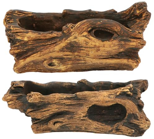 happy bonsai 2 pc Cement Driftwood Planter Gardening Pot Stump Log Container