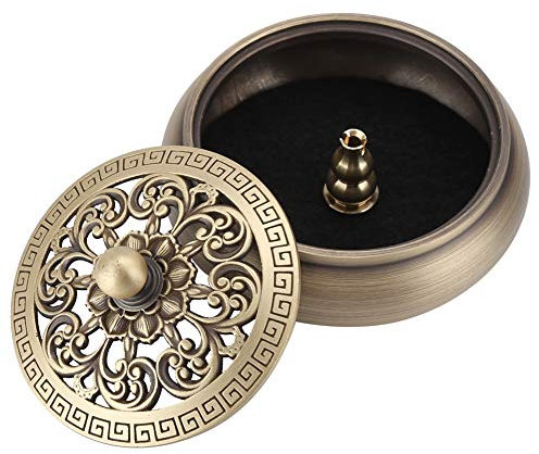 Weihrauchbrenner, Kupfer Hohl geschnitzte Blumen Aschefänger Tablett Schüssel mit Räucherstäbchenhalter mit feuerfesten für Luftreinigung, Inneneinrichtung, Aromatherapie, Meditation