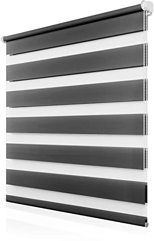 Doppelrollo Klemmfix ohne Bohren B80 x H120cm(Stoffbreite 76cm) Anthrazit, Rollos für Fenster ohne Bohren, Klemmrollos mit Lichtdurchlässig & Verdunkelnd, Seitenzugrollo Sonnenschutz Rollo